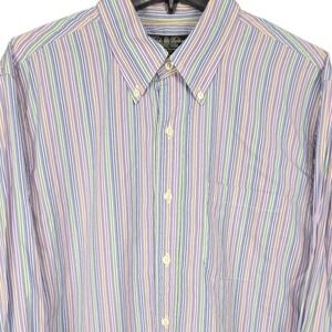 Brooks Brothers Button Down Shirt Men Large Blue Stripe Slim Fit Long Sleeve USA